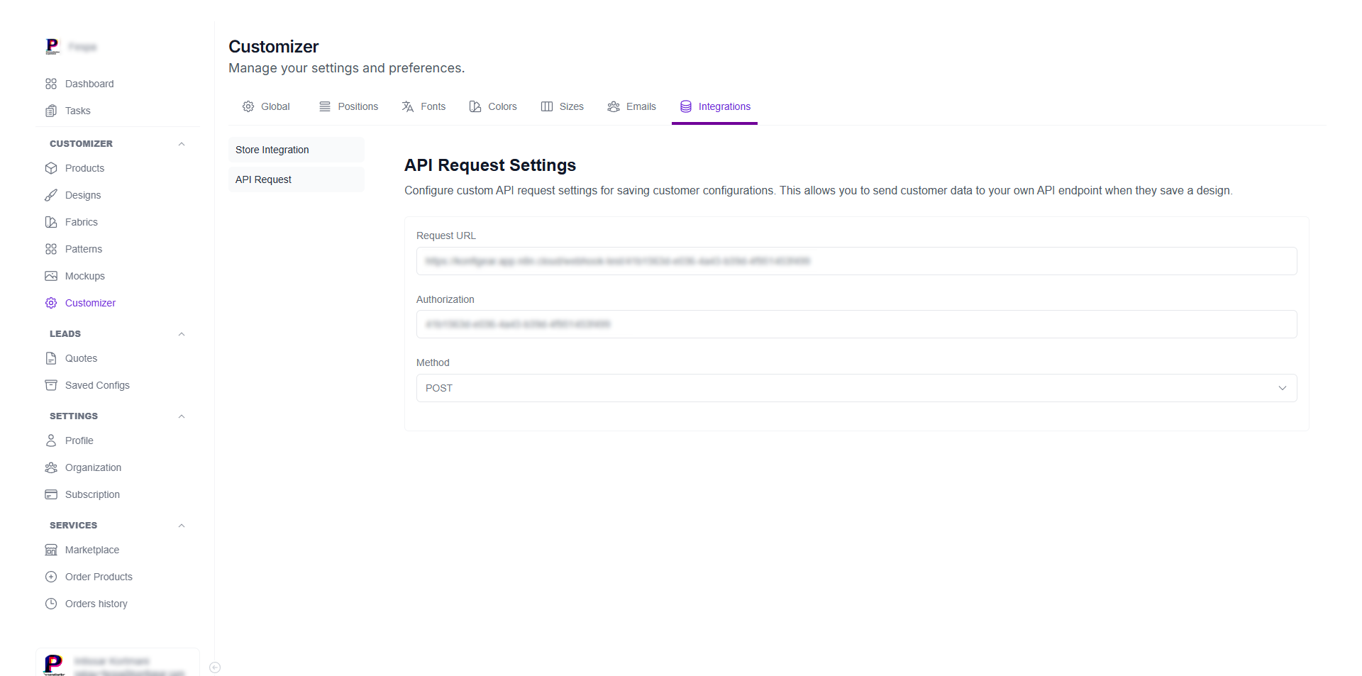 Konfiwear API Settings Configuration